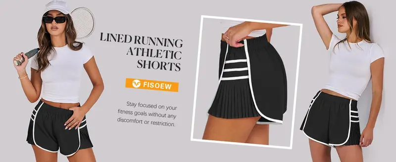 Product Introduction of Fisace Womens Workout Gym Shorts Running Pleated Contrast Stitch Elastic Waist Athletic Quick Dry Short Gymclothes 8