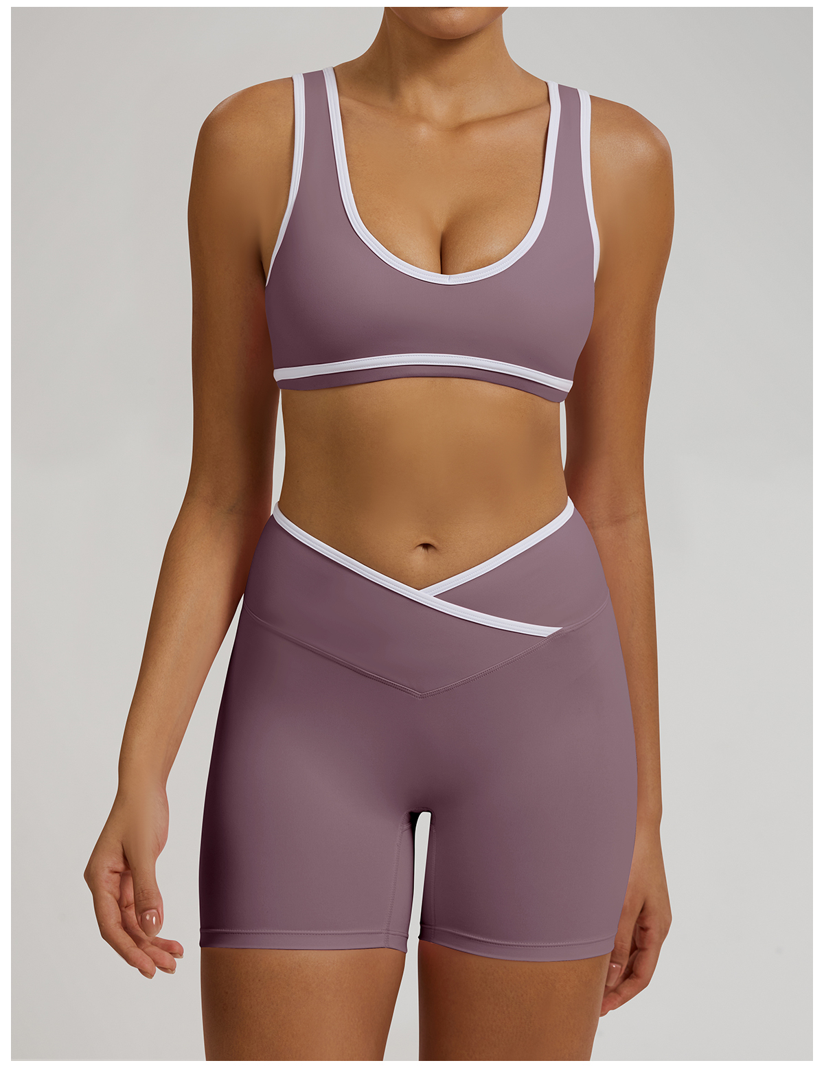 Vibecurve®Contrast Color Crossover High Waist Shorts