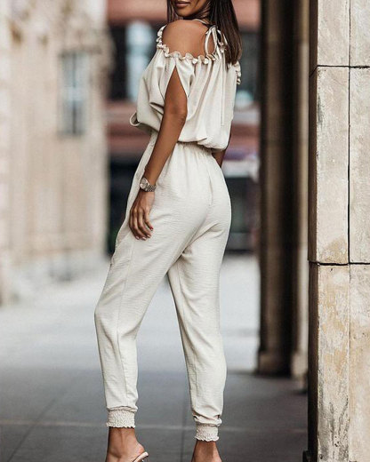 Vibecurve® One Piece Jumpsuit with Cold Shoulder & Side Pockets