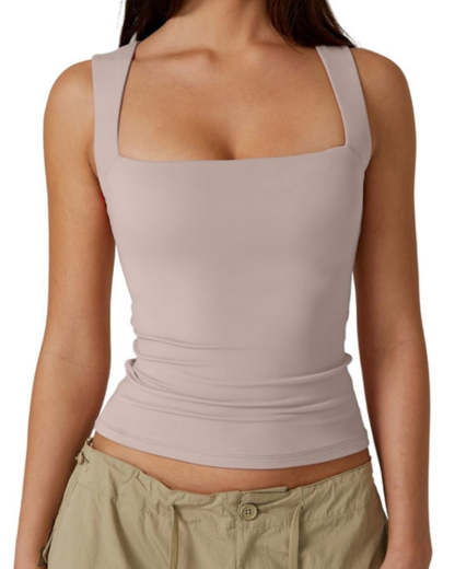 Vibecurve® Women's Basic Square Neck Sleeveless Double-Layer Tank Tops Shaping Vest