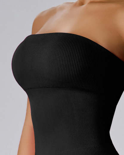 Vibecurve® Women's Ribbed Strapless Tube Top Flared Bottom Yoga Jumpsuit