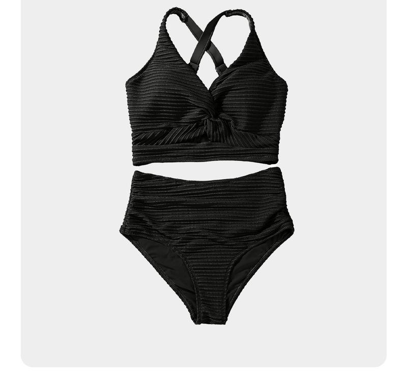 Product Introduction of Aleumdr Women's Textured Bikini Sets Twist Front Top Swimsuits High Waisted Bathing Suits Swimming Clothing Beach Water Sports Outdoorfun 2