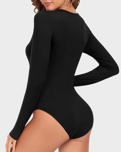 Vibecurve® Seamless Long Sleeve V-Neck Sculpting Bodysuit