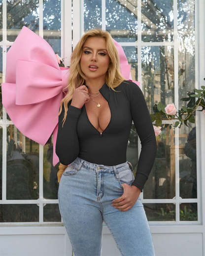 Vibecurve® Ribbed Long Sleeve Half-Zip Shaping Bodysuit