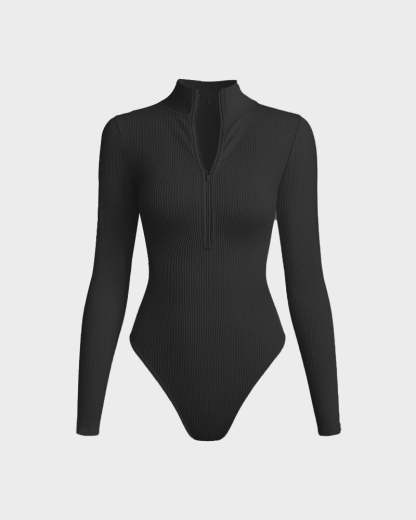 Vibecurve® Ribbed Long Sleeve Half-Zip Shaping Bodysuit