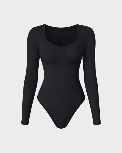 Vibecurve® Seamless Long Sleeve V-Neck Sculpting Bodysuit