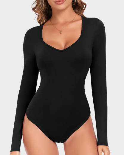 Vibecurve® Seamless Long Sleeve V-Neck Sculpting Bodysuit