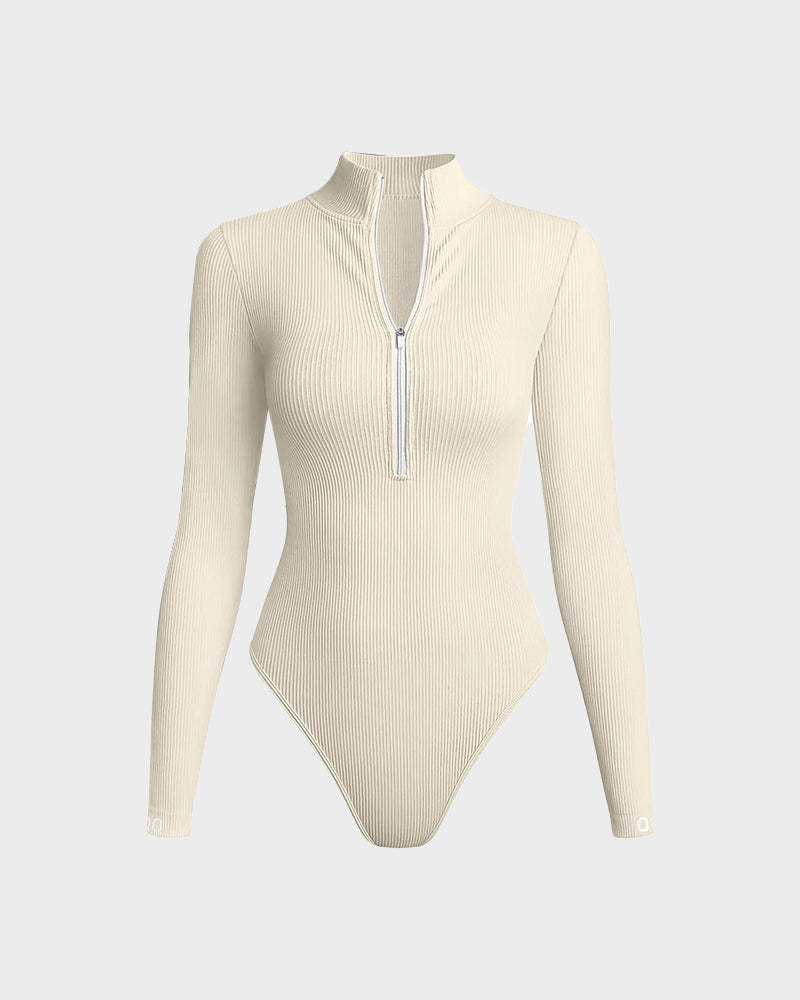 Vibecurve® Ribbed Long Sleeve Half-Zip Shaping Bodysuit