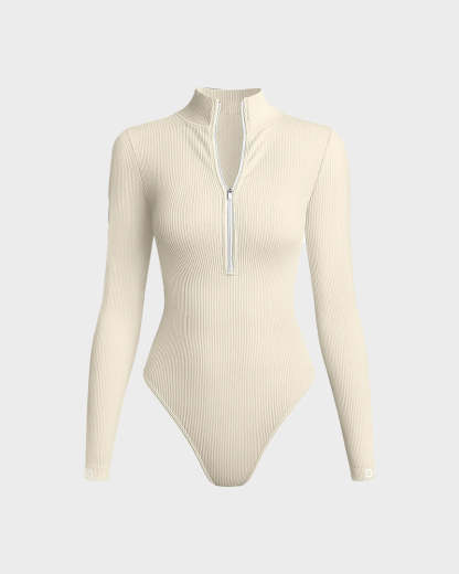Vibecurve® Ribbed Long Sleeve Half-Zip Shaping Bodysuit