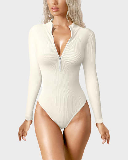 Vibecurve® Ribbed Long Sleeve Half-Zip Shaping Bodysuit