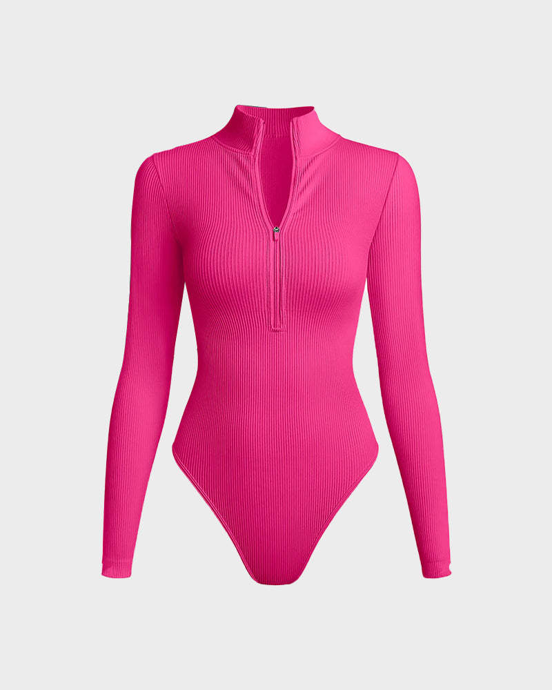 Vibecurve® Ribbed Long Sleeve Half-Zip Shaping Bodysuit