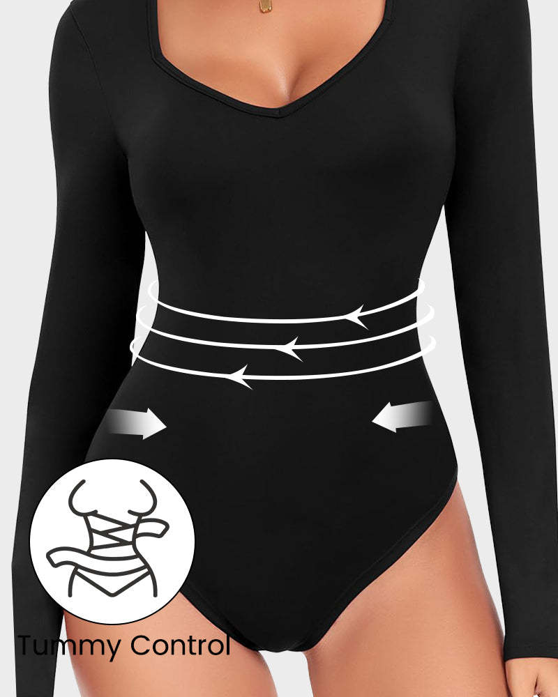 Vibecurve® Seamless Long Sleeve V-Neck Sculpting Bodysuit