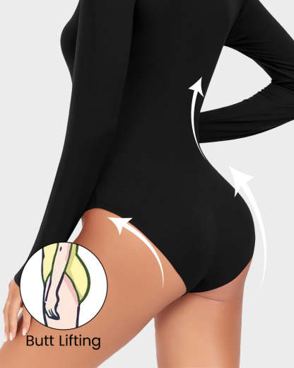 Vibecurve® Seamless Long Sleeve V-Neck Sculpting Bodysuit