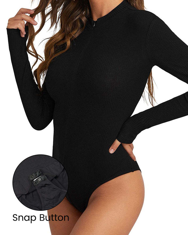 Vibecurve® Ribbed Long Sleeve Half-Zip Shaping Bodysuit
