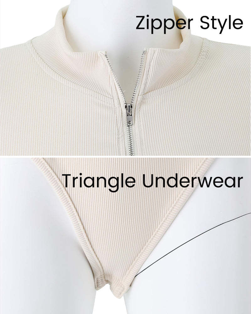 Vibecurve® Ribbed Long Sleeve Half-Zip Shaping Bodysuit