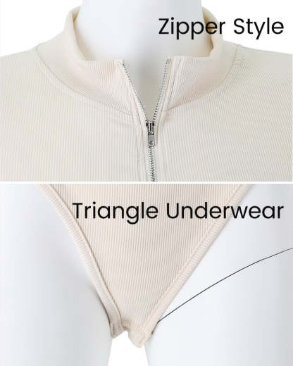 Vibecurve® Ribbed Long Sleeve Half-Zip Shaping Bodysuit