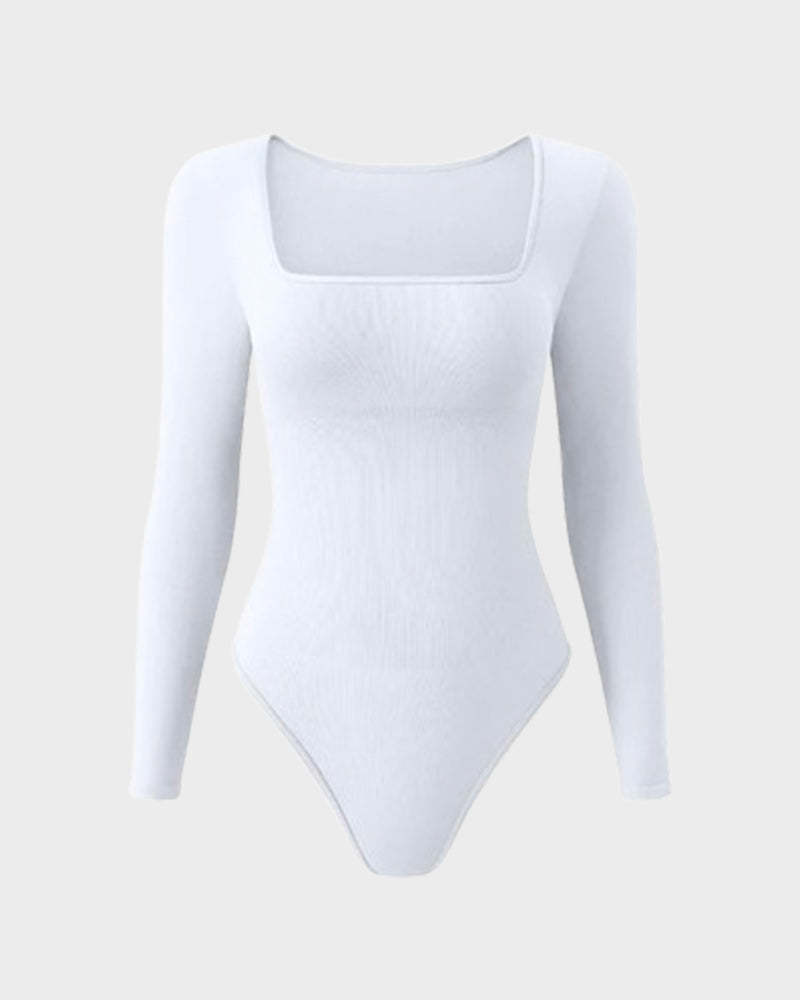 Vibecurve® Ribbed Square Neck Long Sleeve Bodysuit