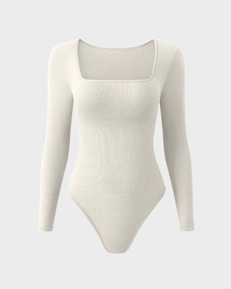 Vibecurve® Ribbed Square Neck Long Sleeve Bodysuit