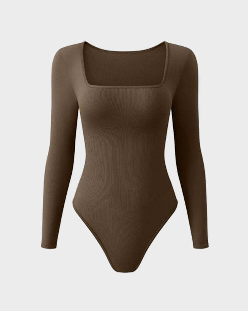 Vibecurve® Ribbed Square Neck Long Sleeve Bodysuit