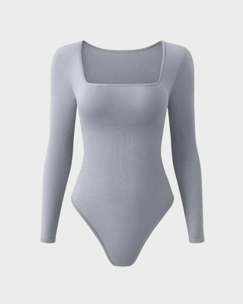 Vibecurve® Ribbed Square Neck Long Sleeve Bodysuit