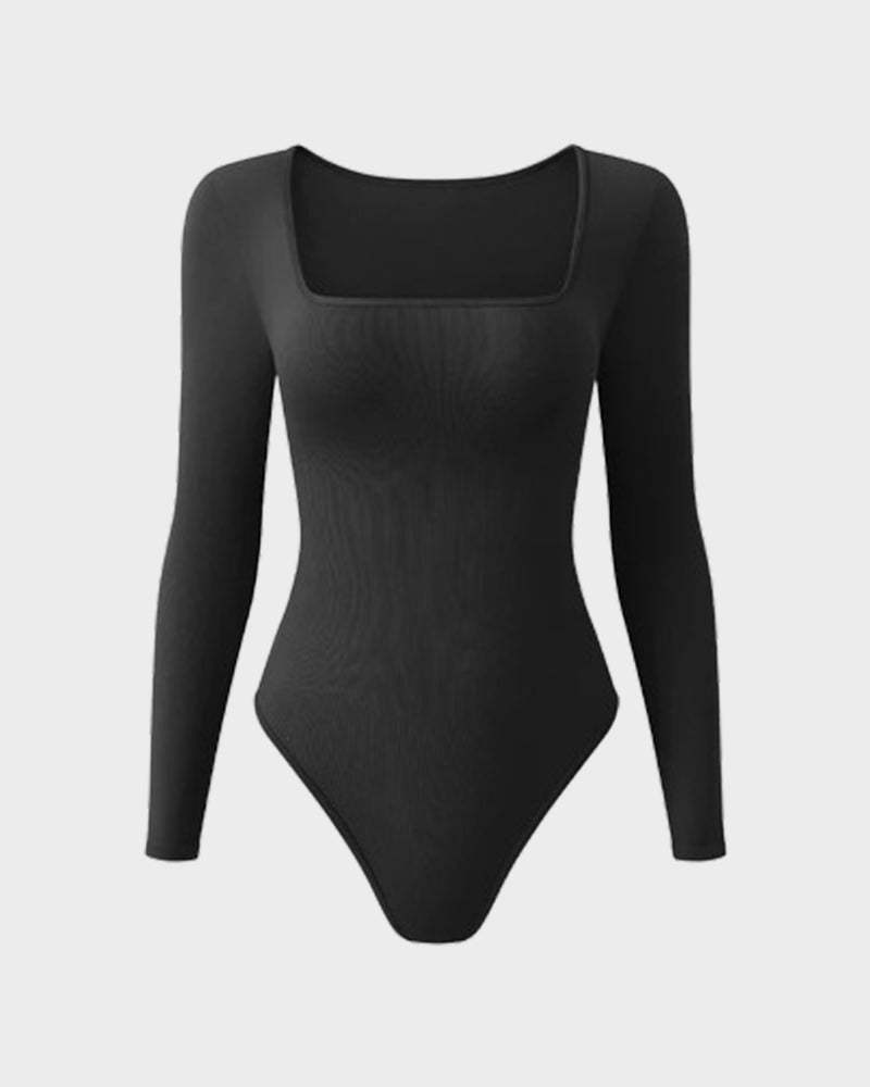 Vibecurve® Ribbed Square Neck Long Sleeve Bodysuit