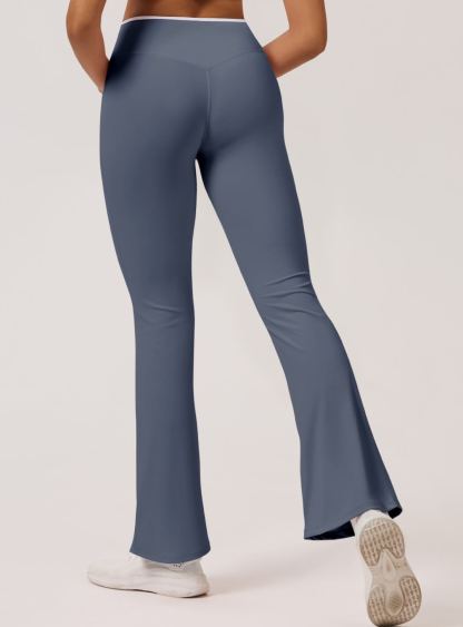 Vibecurve® Contrast Color Crossover High Waist Wide Leg Flared Trousers