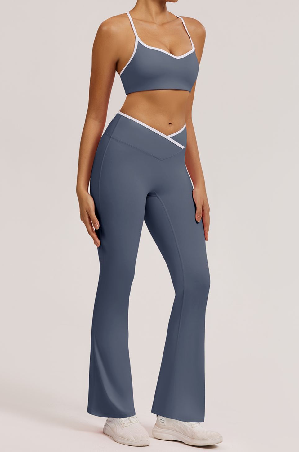 Vibecurve® Contrast Color Crossover High Waist Wide Leg Flared Trousers