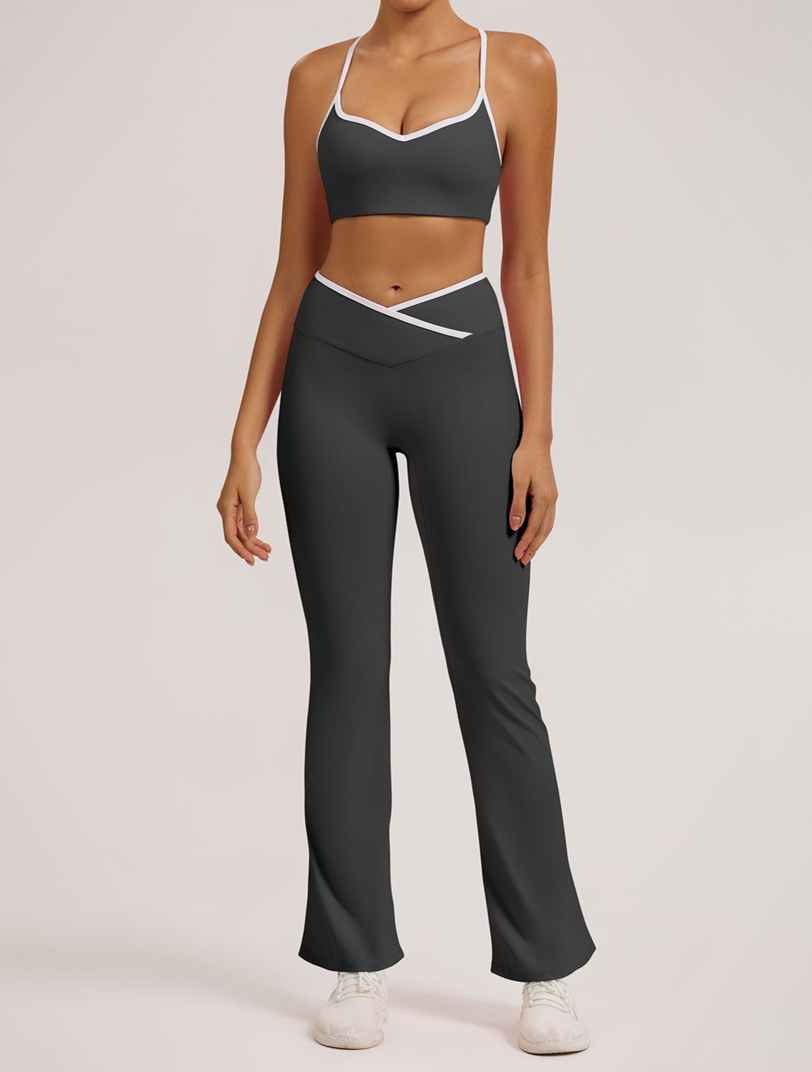 Vibecurve® Contrast Color Crossover High Waist Wide Leg Flared Trousers