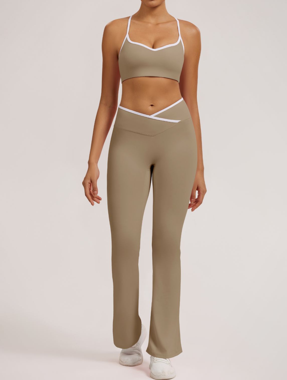 Vibecurve® Contrast Color Crossover High Waist Wide Leg Flared Trousers