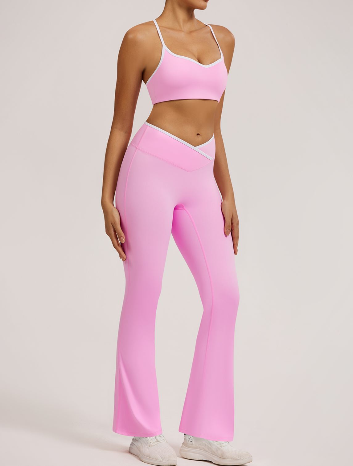 Vibecurve® Contrast Color Crossover High Waist Wide Leg Flared Trousers