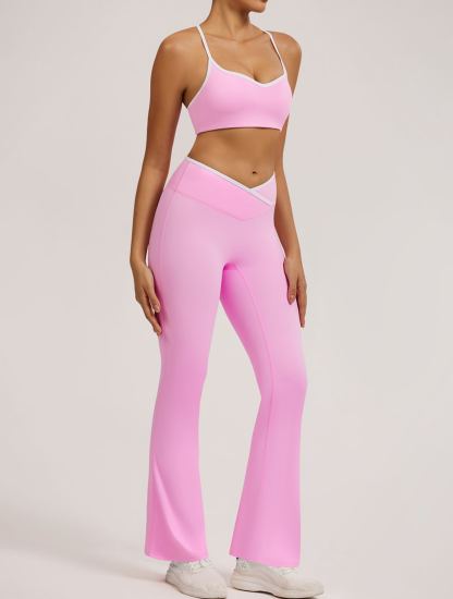 Vibecurve® Contrast Color Crossover High Waist Wide Leg Flared Trousers