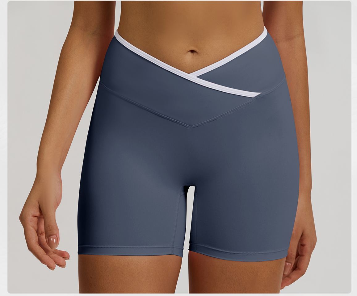 Vibecurve®Contrast Color Crossover High Waist Shorts