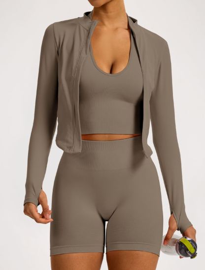 Vibecurve® Zipper Stand Collar Long Sleeve Yoga Jacket