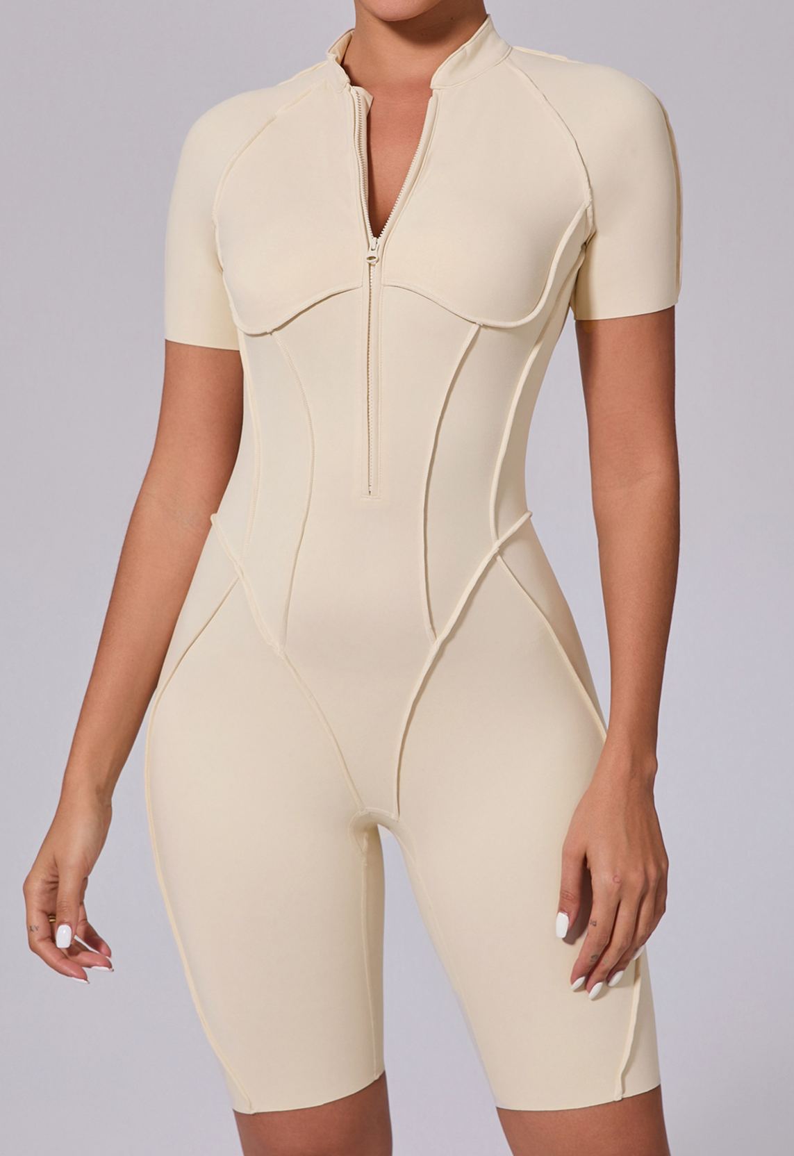 Vibecurve®Zippered short-sleeved outerwear fitness yoga jumpsuit