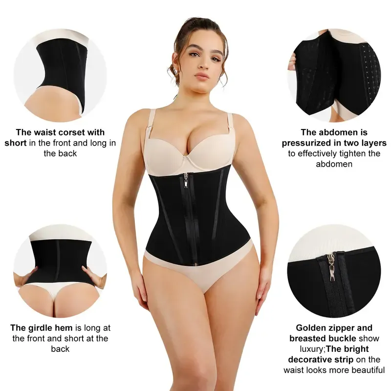 Vibecurve®Tummy Control Waist Trainer Shapewear Belts Double-layer Compression Womenswear Zipper Comfort Front and backcurved design 