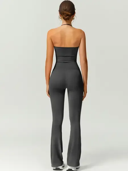 Vibecurve®Women's Solid Color Flare Leg Sports Jumpsuit