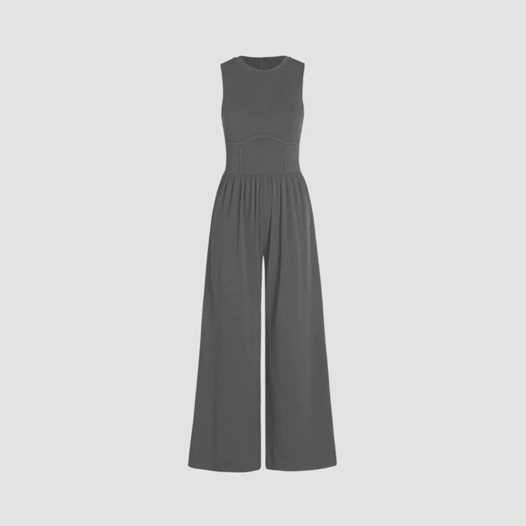 Vibecurve®Women Jumpsuit Wide Leg Sleeveless Neck Pleated Commute Tigh