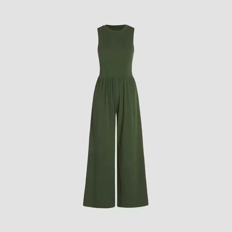 Vibecurve®Women Jumpsuit Wide Leg Sleeveless Neck Pleated Commute Tigh