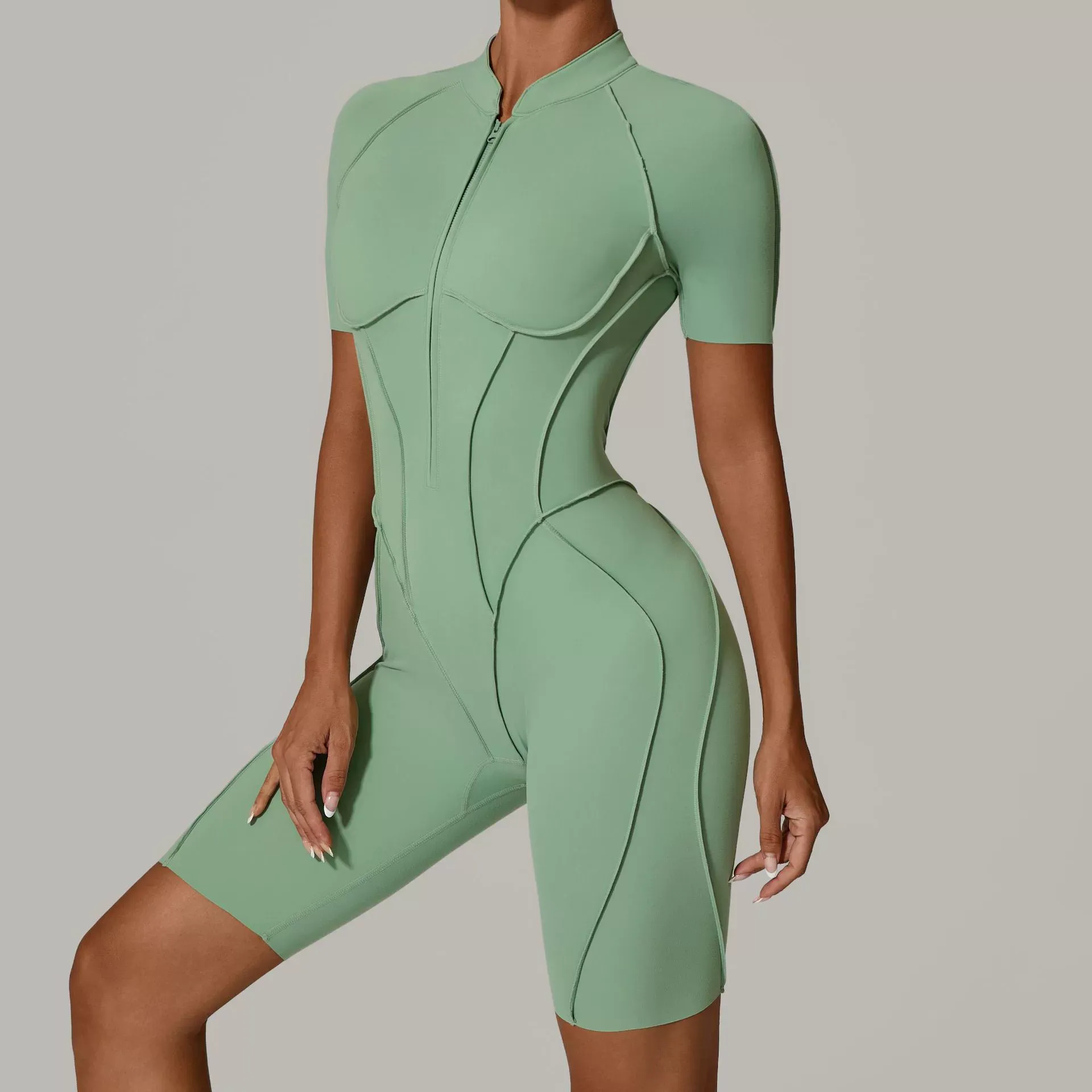 Vibecurve®Zippered short-sleeved outerwear fitness yoga jumpsuit