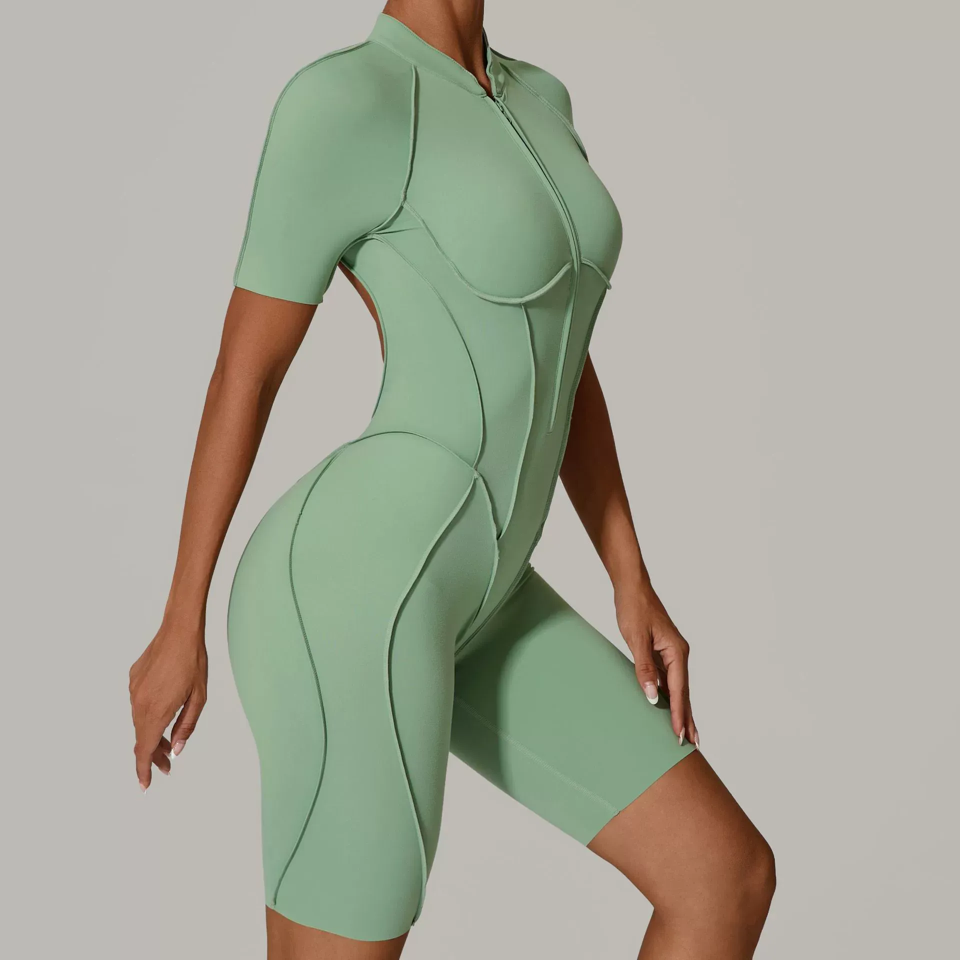 Vibecurve®Zippered short-sleeved outerwear fitness yoga jumpsuit