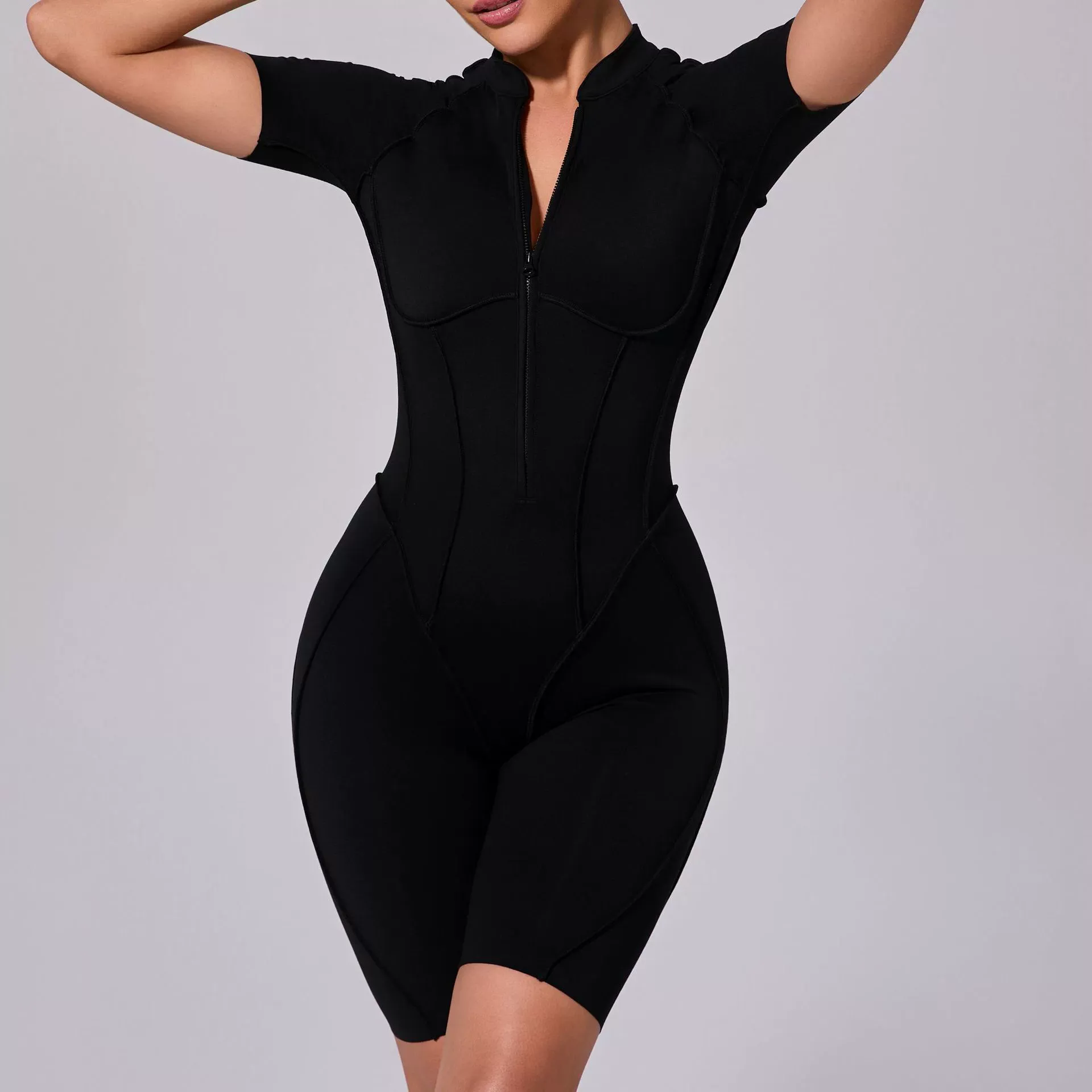 Vibecurve®Zippered short-sleeved outerwear fitness yoga jumpsuit