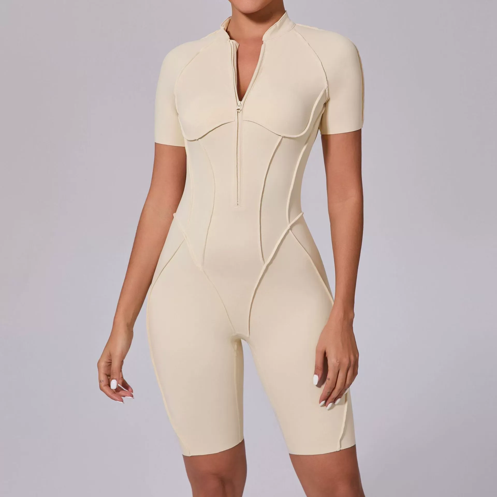 Vibecurve®Zippered short-sleeved outerwear fitness yoga jumpsuit
