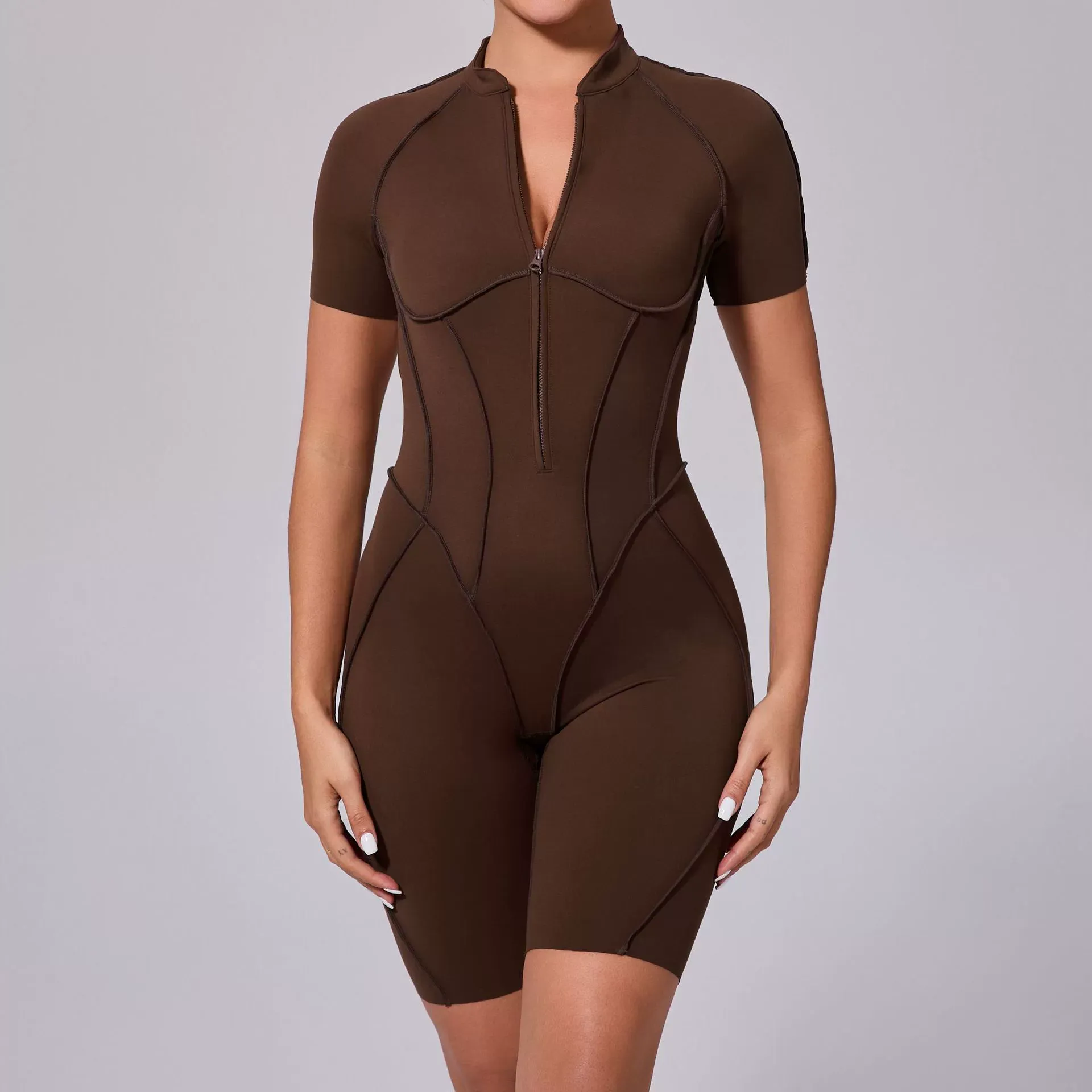 Vibecurve®Zippered short-sleeved outerwear fitness yoga jumpsuit