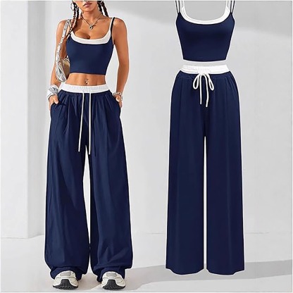Vibecurve® Two-piece Set Women's Colorblock 2 in 1 Cami Top & Wide Leg Pants Set