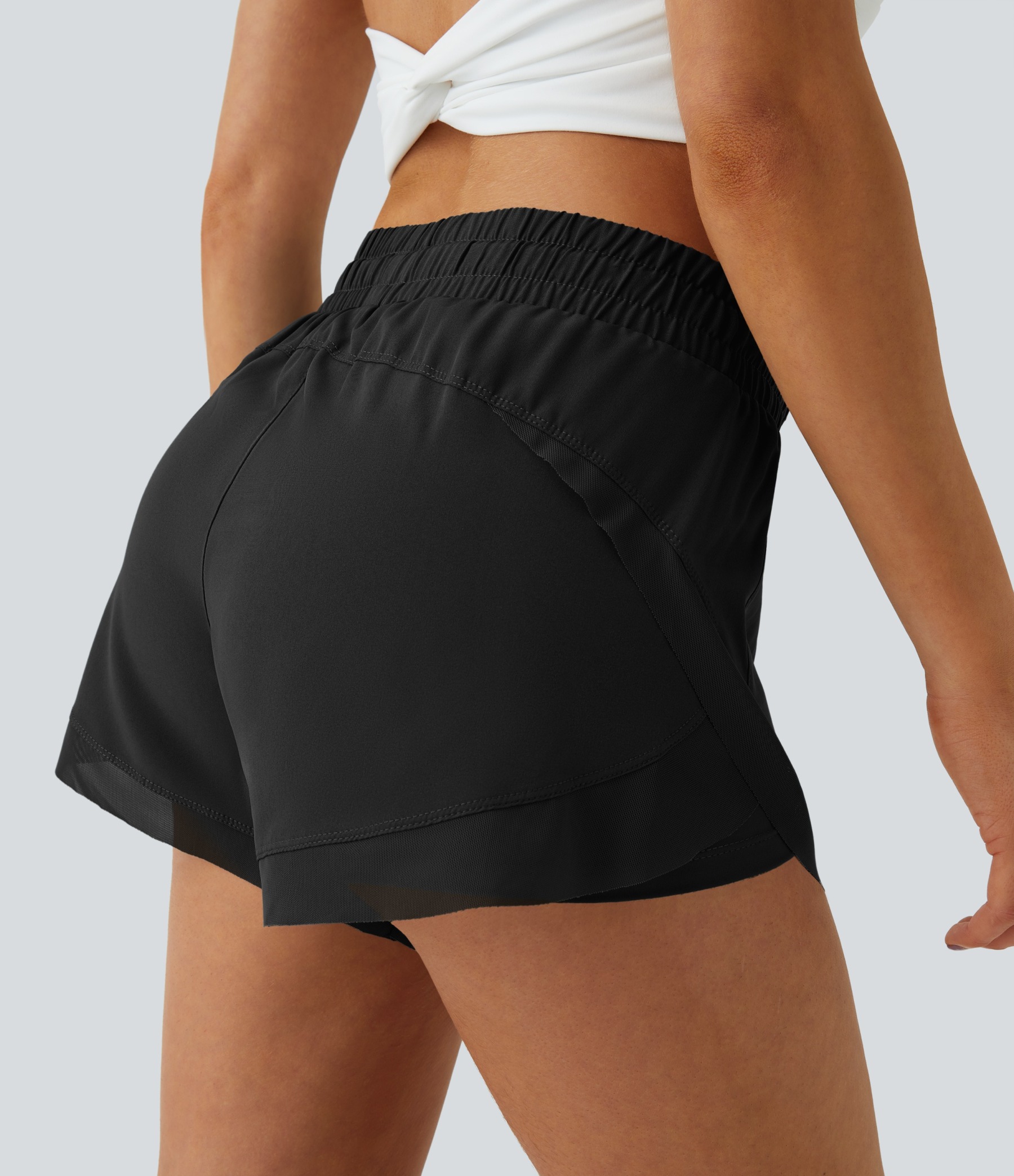 Vibecurve®Mid Rise Drawstring Contrast Mesh 2-in-1 Flowy Running Shorts