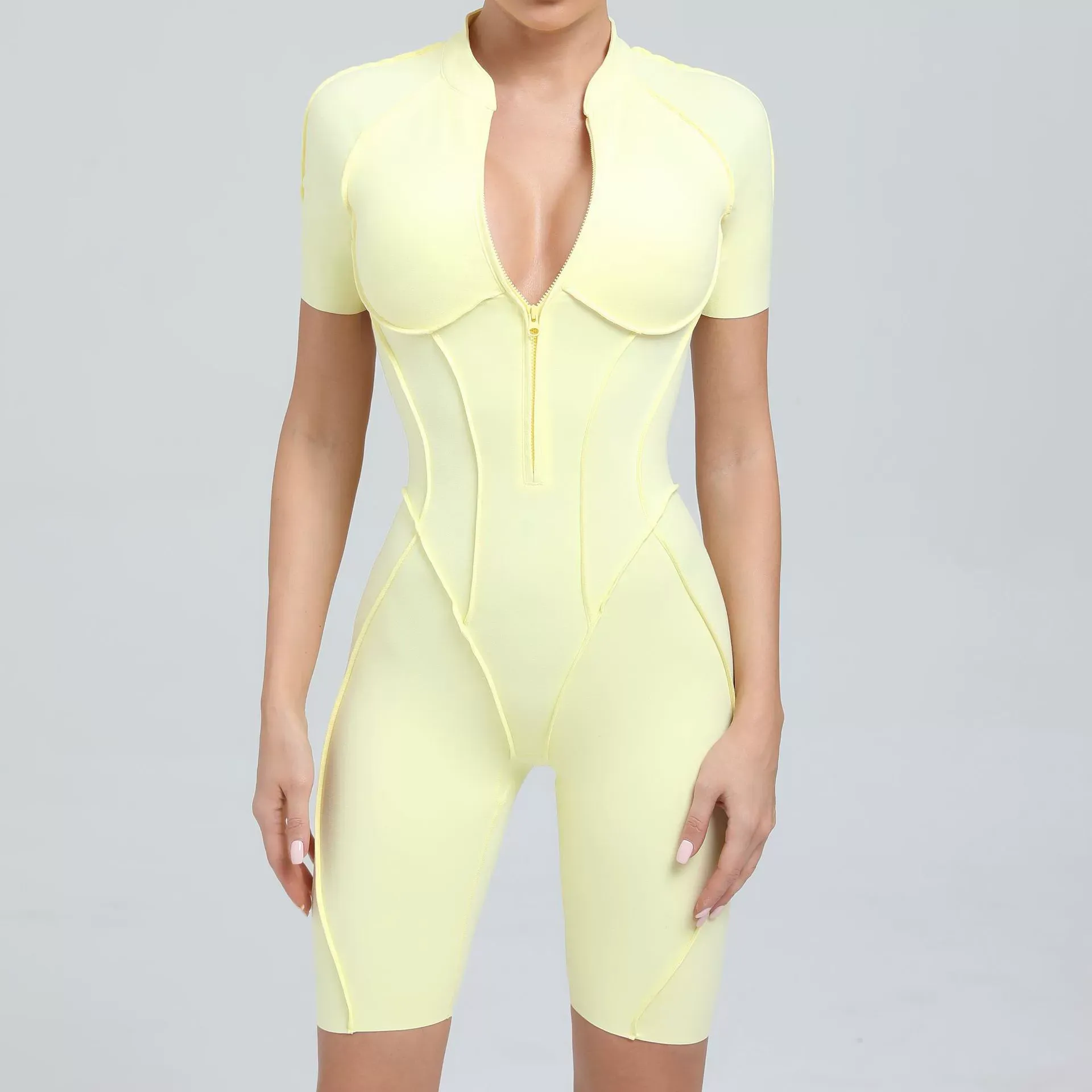 Vibecurve®Zippered short-sleeved outerwear fitness yoga jumpsuit
