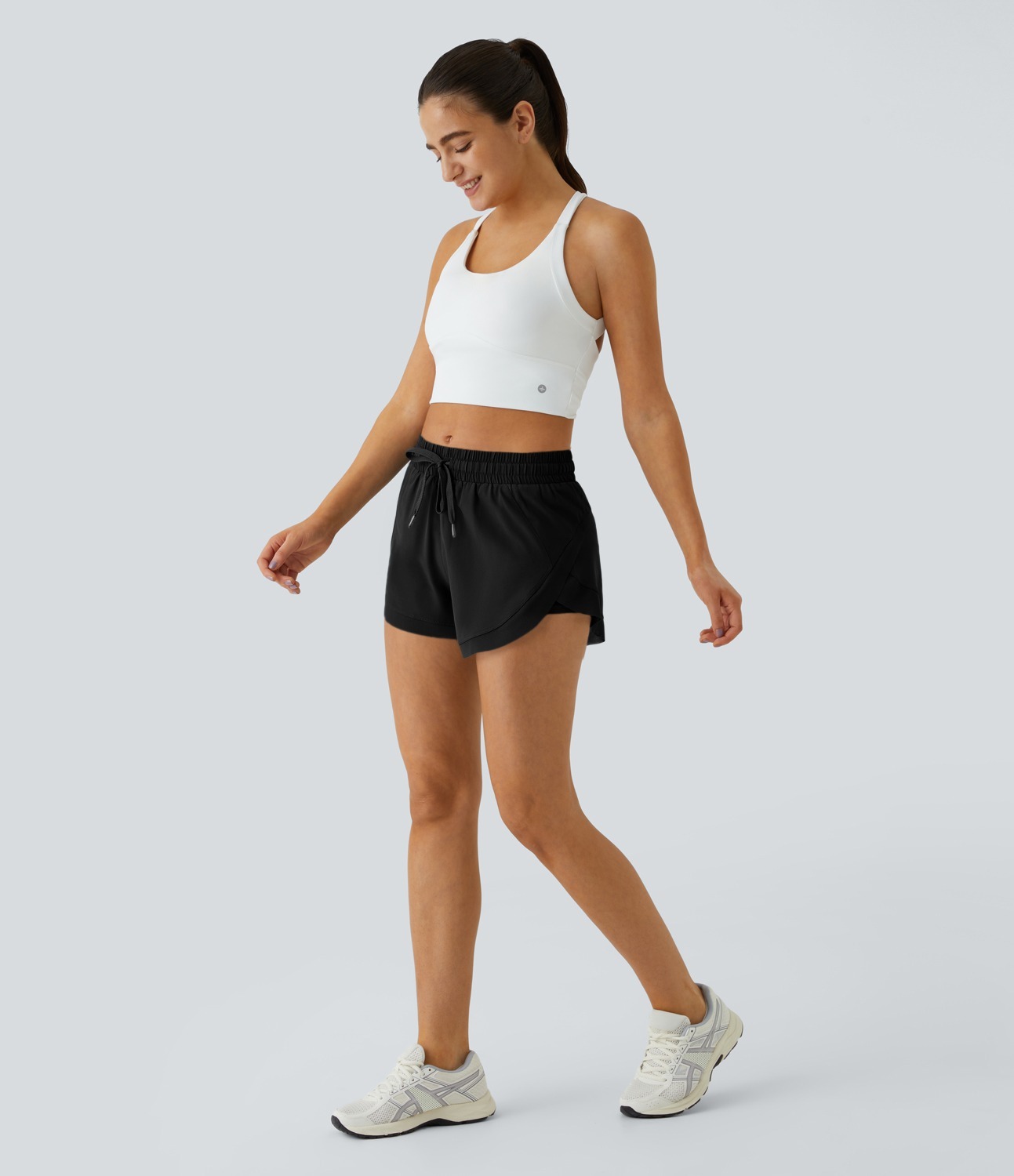 Vibecurve®Mid Rise Drawstring Contrast Mesh 2-in-1 Flowy Running Shorts