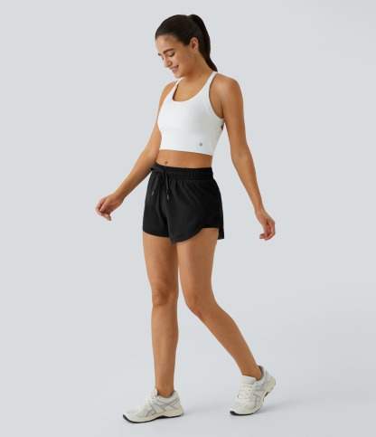 Vibecurve®Mid Rise Drawstring Contrast Mesh 2-in-1 Flowy Running Shorts