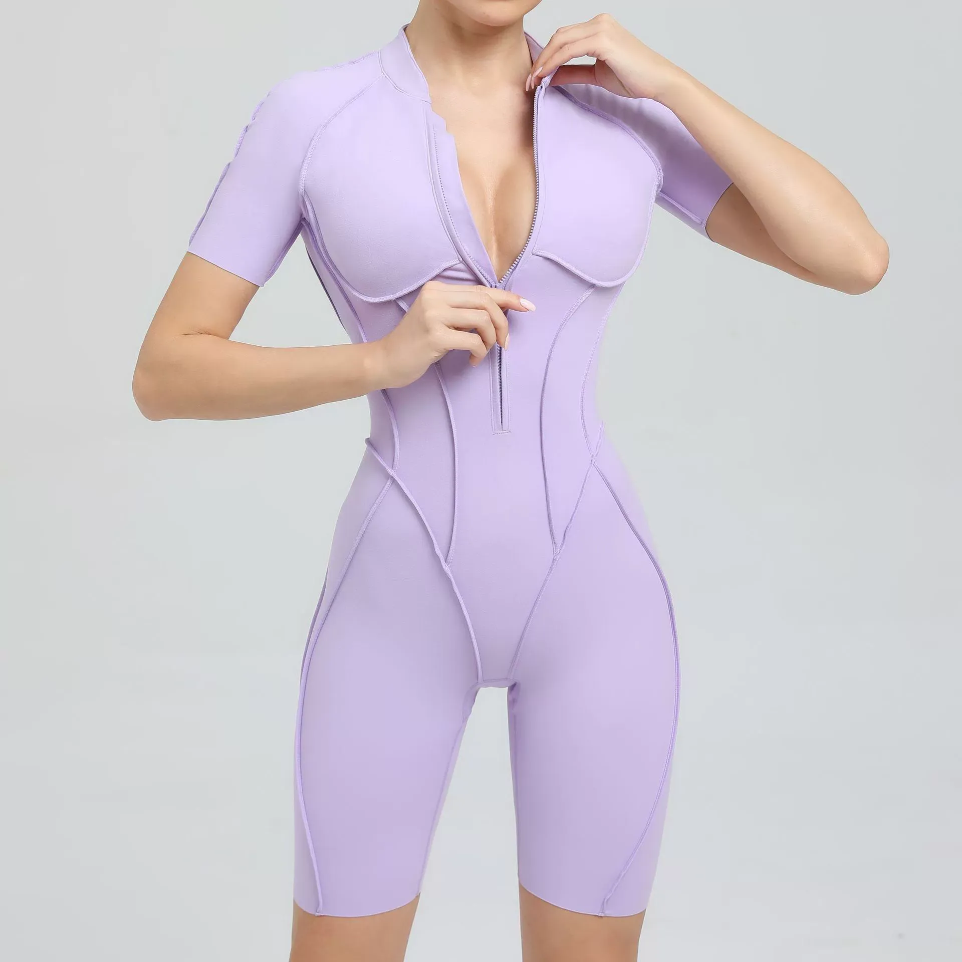 Vibecurve®Zippered short-sleeved outerwear fitness yoga jumpsuit