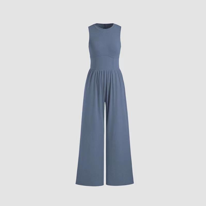 Vibecurve®Women Jumpsuit Wide Leg Sleeveless Neck Pleated Commute Tight Waist Office Outfit